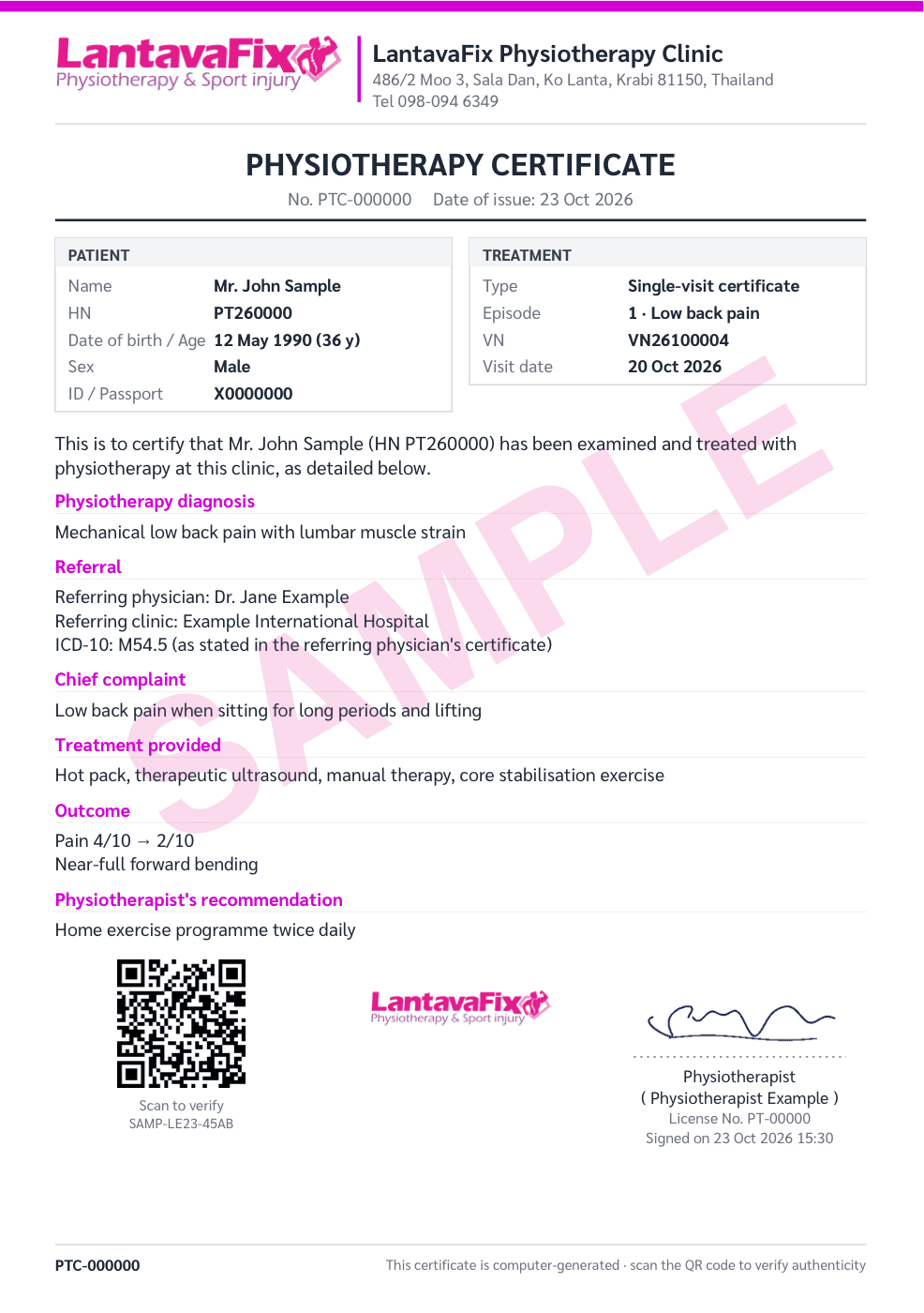 Physiotherapy certificate (PTC)